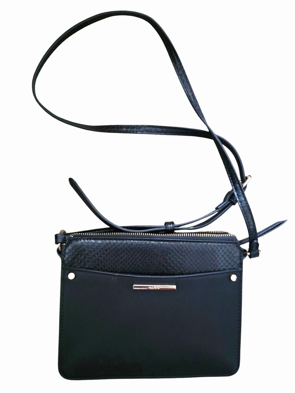 ALDO Black Crossbody Bag Gold Hardware Faux Snakeskin Accent Adjustable Strap